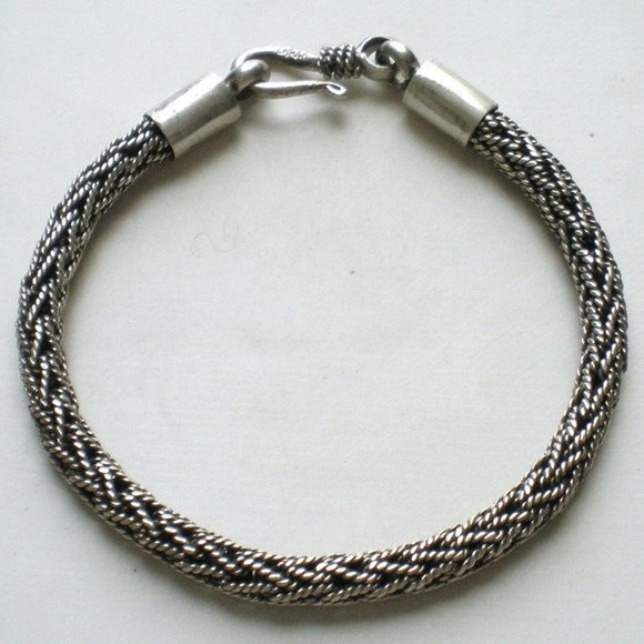 Vintage Bali Woven Fox Tail Wheat Design Sterling Silver 925 Bracelet